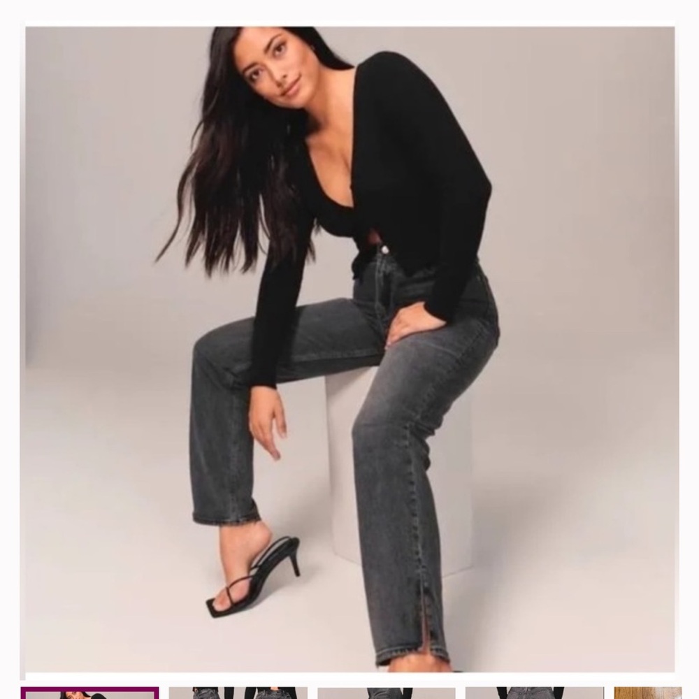 Abercrombie 90s Straight side slit Jeans in black curve love - Picture 5 of 6